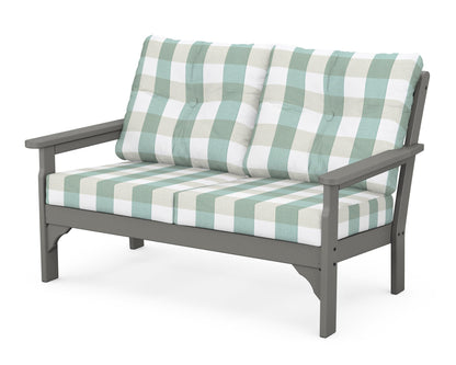 POLYWOOD® Vineyard Deep Seating Loveseat in Slate Grey / Buffalo Plaid Glacier Spa
