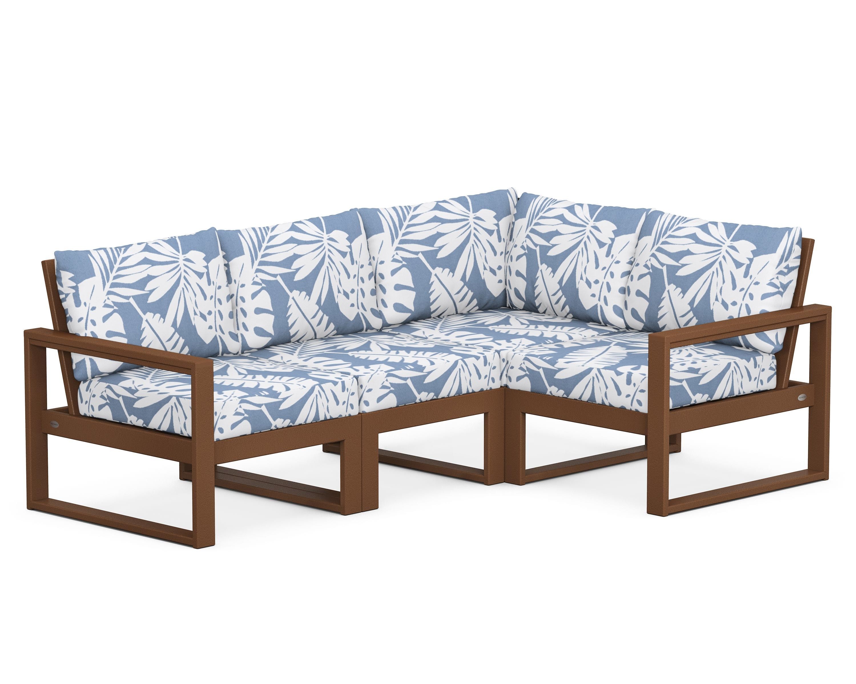 POLYWOOD® EDGE 4-Piece Modular Deep Seating Set in Teak / Leaf Sky Blue