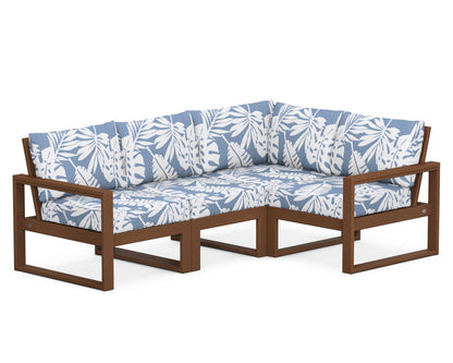 POLYWOOD® EDGE 4-Piece Modular Deep Seating Set in Teak / Leaf Sky Blue
