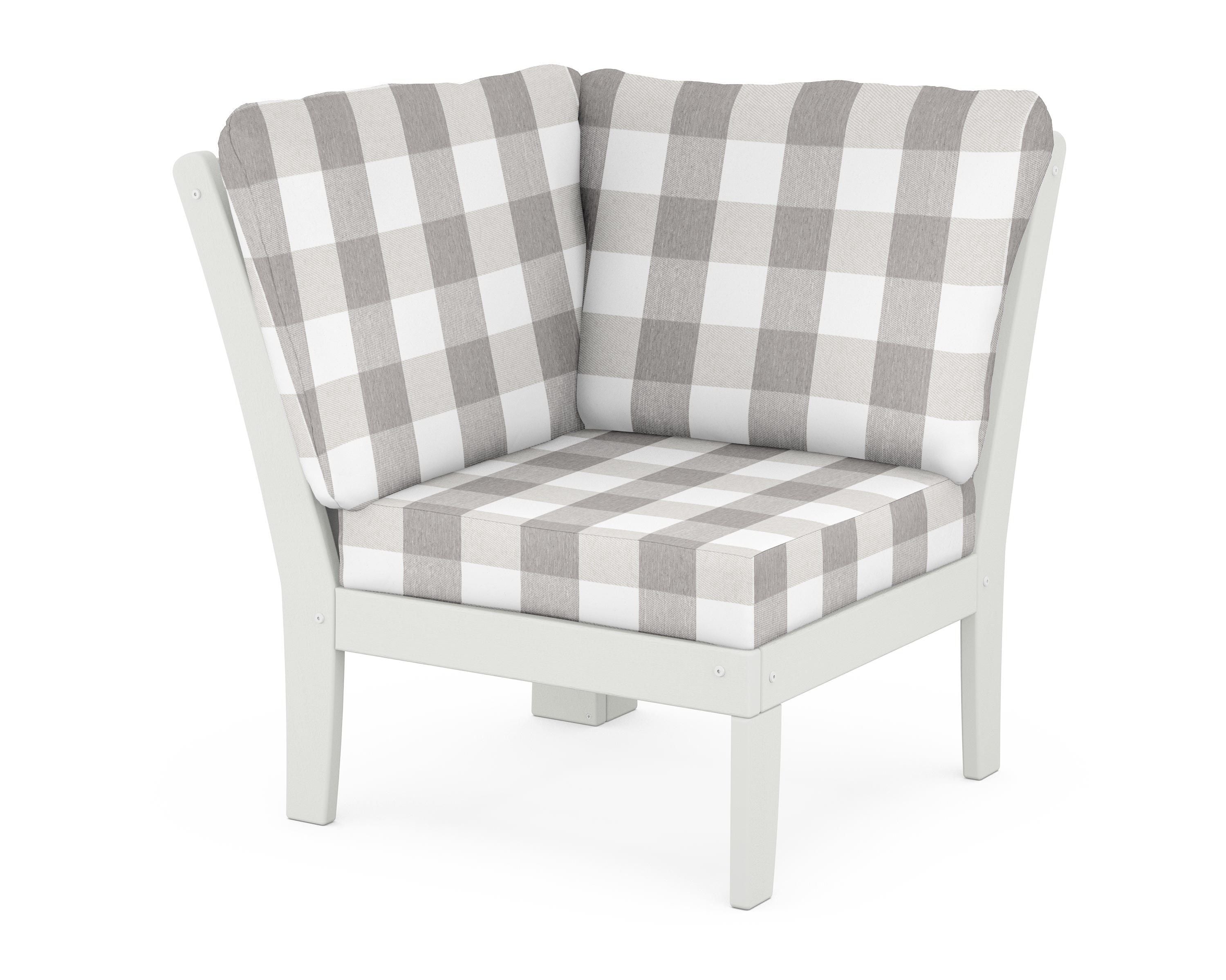 POLYWOOD® Braxton Modular Corner Chair in Vintage White / Buffalo Plaid Grey Mist