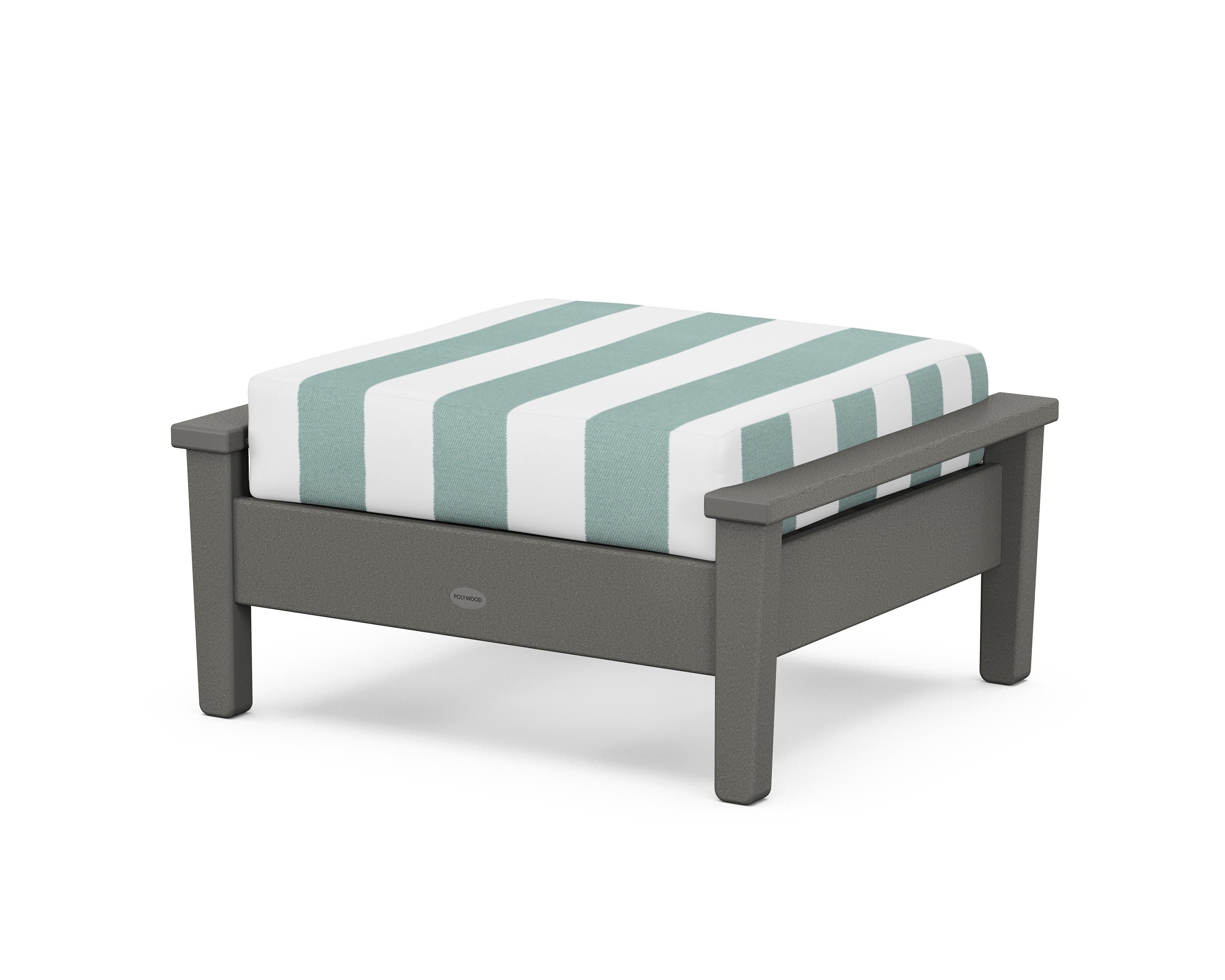 POLYWOOD® Prescott Deep Seating Ottoman in Slate Grey / Cabana Stripe Glacier Spa