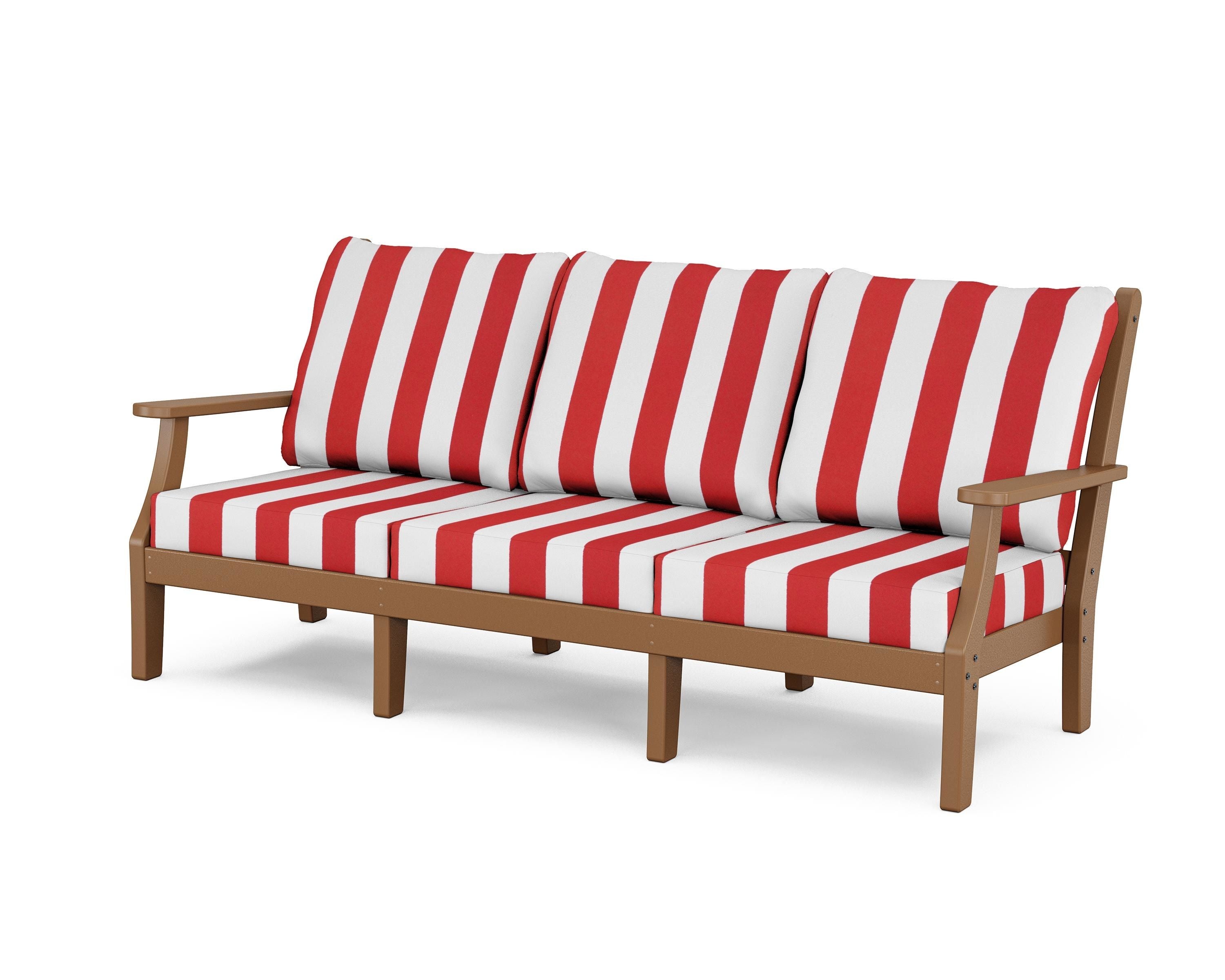 Country Living Wovendale Deep Seating Sofa in Teak / Cabana Stripe Crimson