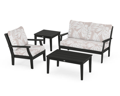 POLYWOOD® Braxton 4-Piece Deep Seating Set in Black / Leaf Dune Burlap