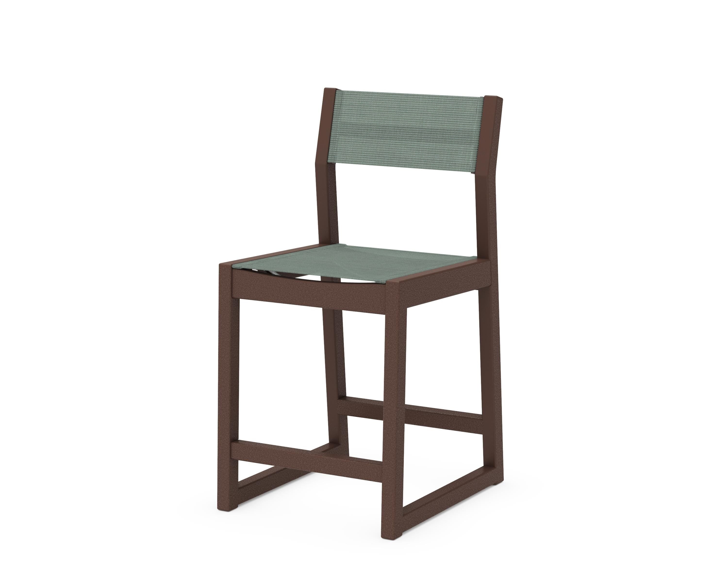 POLYWOOD® EDGE Sling Counter Side Chair in Mahogany / Dupioni Sea Mist Sling