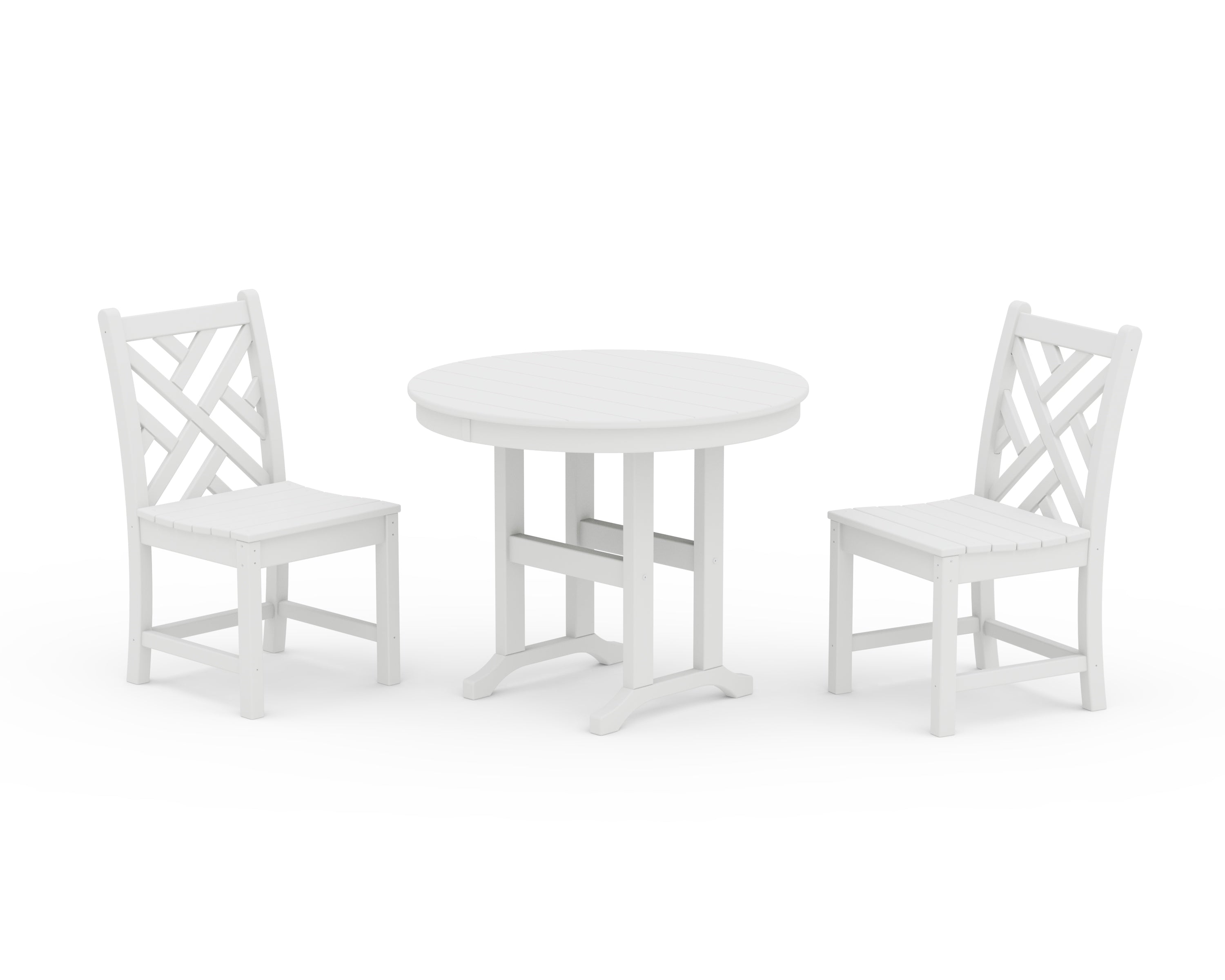 POLYWOOD® Chippendale Side Chair 3-Piece Round Dining Set in White