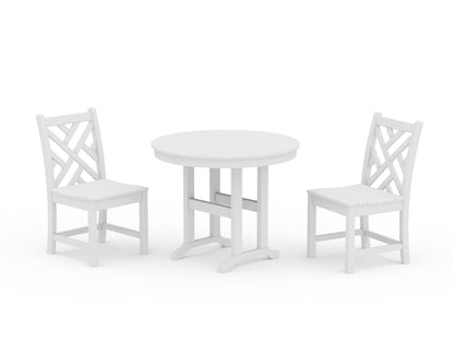 POLYWOOD® Chippendale Side Chair 3-Piece Round Dining Set in White