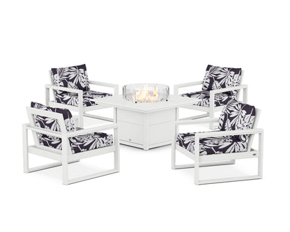 POLYWOOD® EDGE Sectional 5-Piece Deep Seating Set with Fire Pit Table in White / Leaf Navy