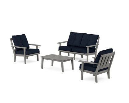 POLYWOOD® Oxford 4-Piece Deep Seating Set with Loveseat in Slate Grey / Marine Indigo