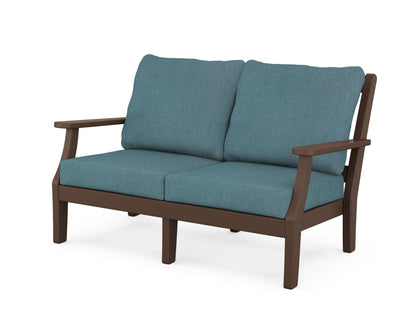 Martha Stewart by POLYWOOD® Chinoiserie Deep Seating Loveseat in Mahogany / Ocean Teal