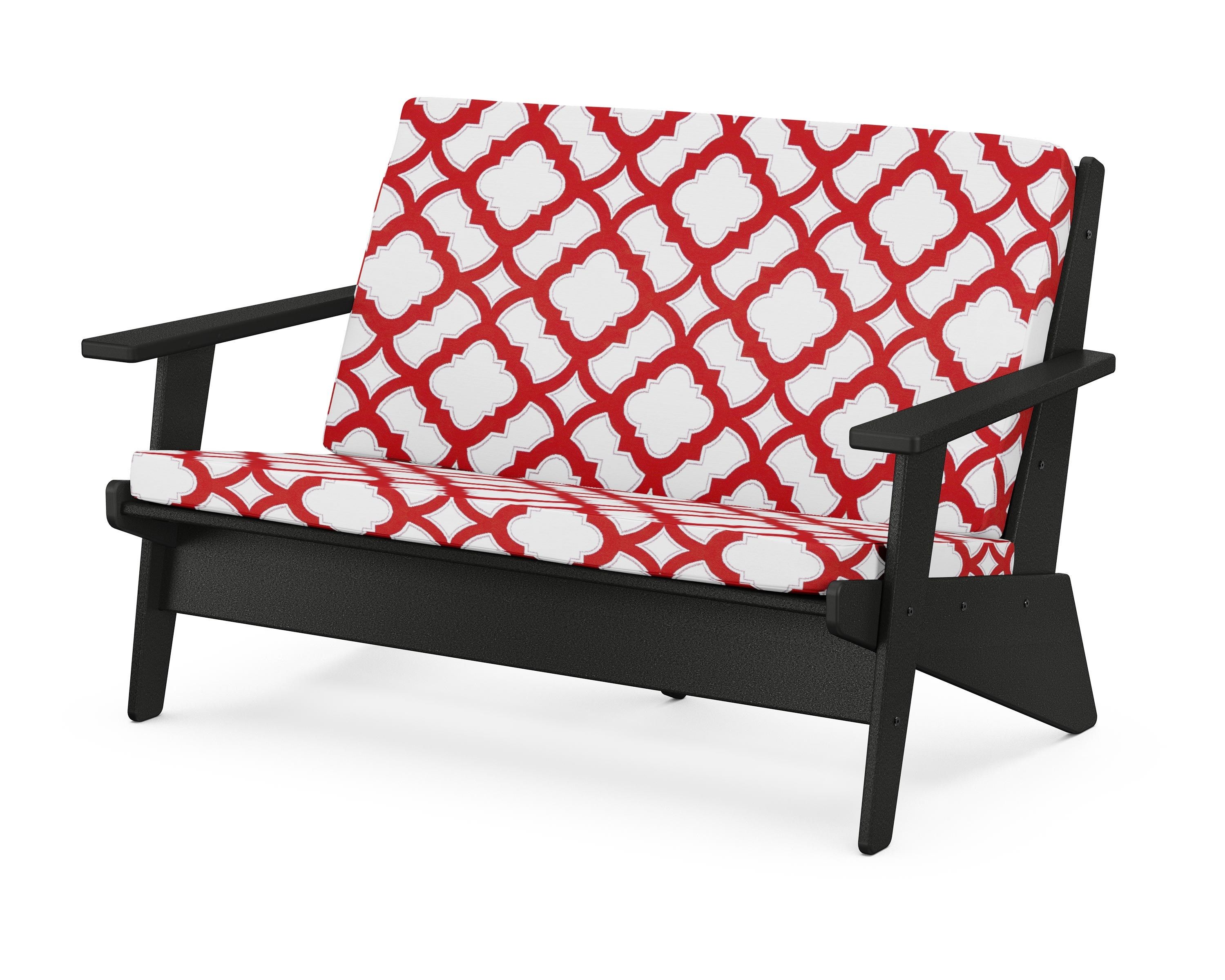 POLYWOOD® Riviera Modern Lounge Loveseat in Black / Trellis Crimson