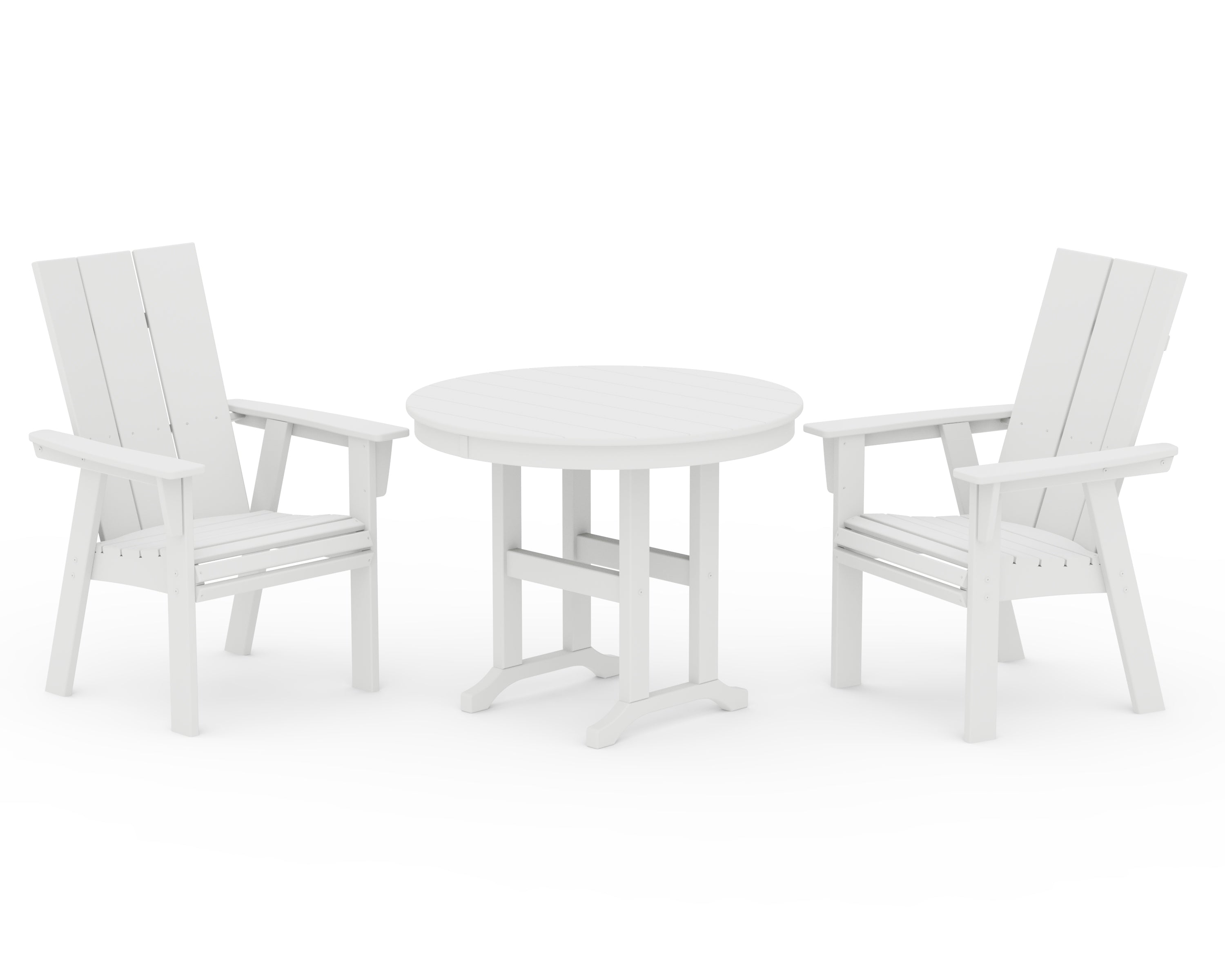 POLYWOOD® Modern Adirondack 3-Piece Round Dining Set in White