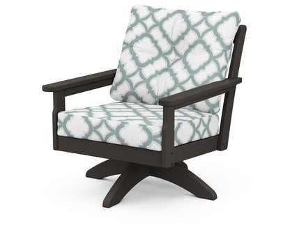 POLYWOOD® Vineyard Deep Seating Swivel Chair in Vintage Coffee / Trellis Glacier Spa