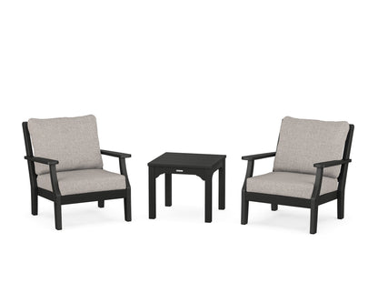 Martha Stewart by POLYWOOD® Chinoiserie 3-Piece Deep Seating Set in Black / Weathered Tweed
