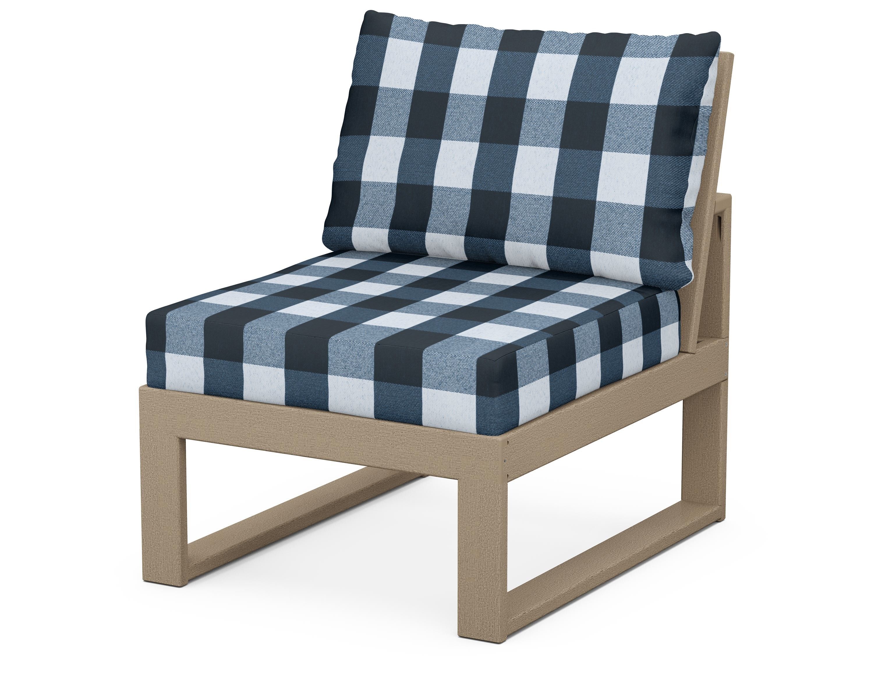 Unbranded Modular Armless Chair in Vintage Sahara / Buffalo Plaid Marine Indigo