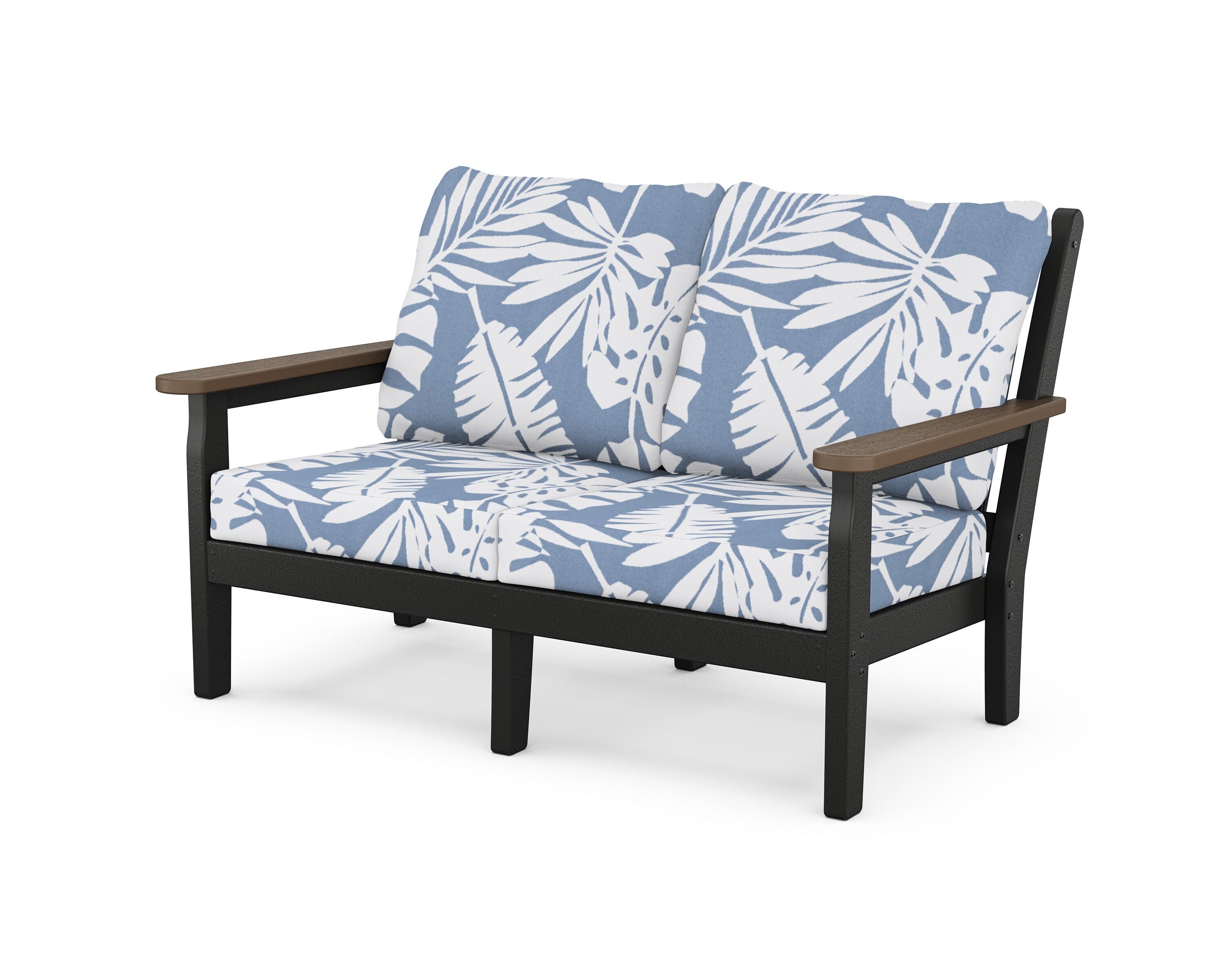 POLYWOOD® Chippendale Deep Seating Loveseat in Black / Kona / Leaf Sky Blue