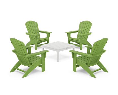 POLYWOOD® 5-Piece Nautical Grand Adirondack Chair Conversation Group in Lime / White