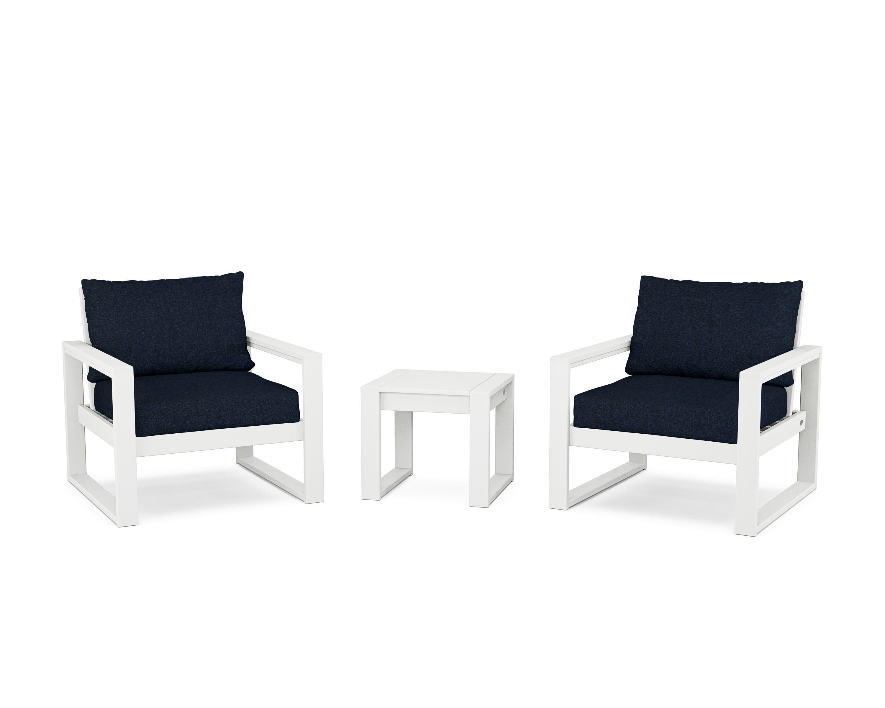 POLYWOOD® EDGE Sectional 3-Piece Deep Seating Set in White / Marine Indigo