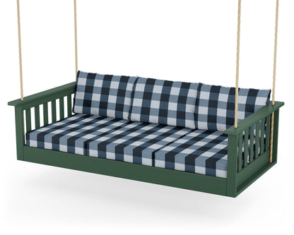 POLYWOOD® Vineyard Daybed Swing in Green / Buffalo Plaid Marine Indigo