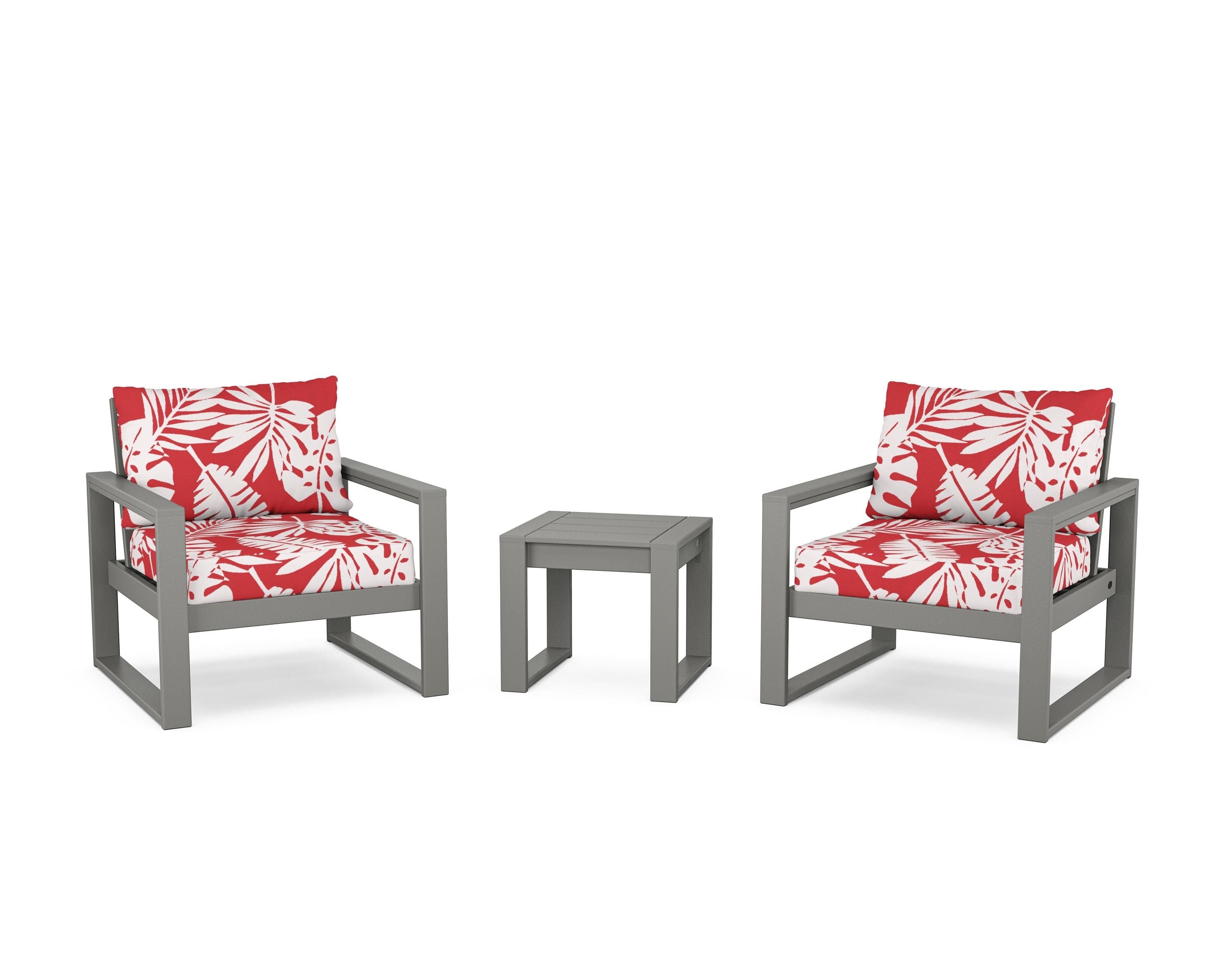 POLYWOOD® EDGE Sectional 3-Piece Deep Seating Set in Slate Grey / Leaf Crimson