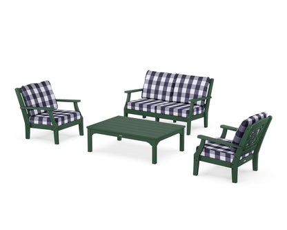 Martha Stewart by POLYWOOD® Chinoiserie 4-Piece Deep Seating Set with Loveseat in Green / Buffalo Plaid Navy