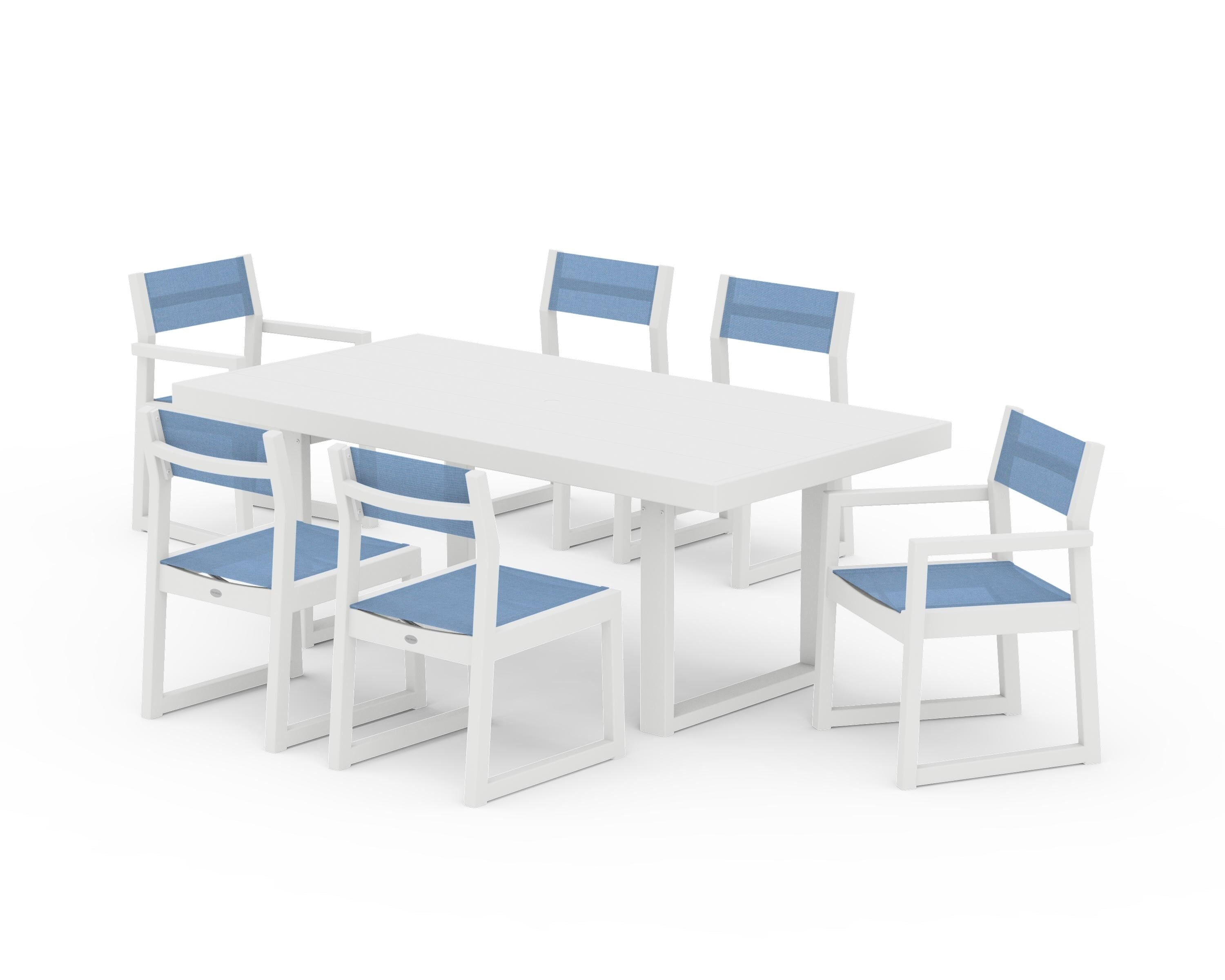 POLYWOOD® EDGE Sling 7-Piece Dining Set in White / Poolside Sling