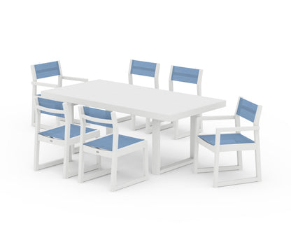 POLYWOOD® EDGE Sling 7-Piece Dining Set in White / Poolside Sling