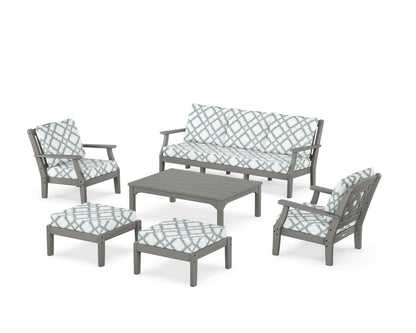 Martha Stewart by POLYWOOD® Chinoiserie 6-Piece Lounge Sofa Set in Slate Grey / Trellis Glacier Spa