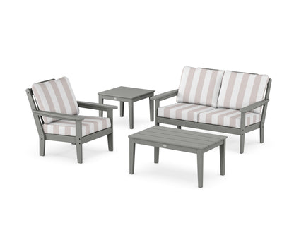 Country Living Wovendale 4-Piece Deep Seating Set in Slate Grey / Cabana Stripe Dune Burlap