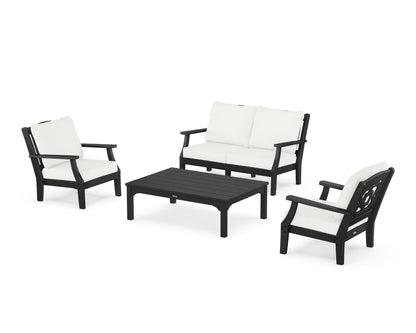 Martha Stewart by POLYWOOD® Chinoiserie 4-Piece Deep Seating Set with Loveseat in Black / Natural Linen