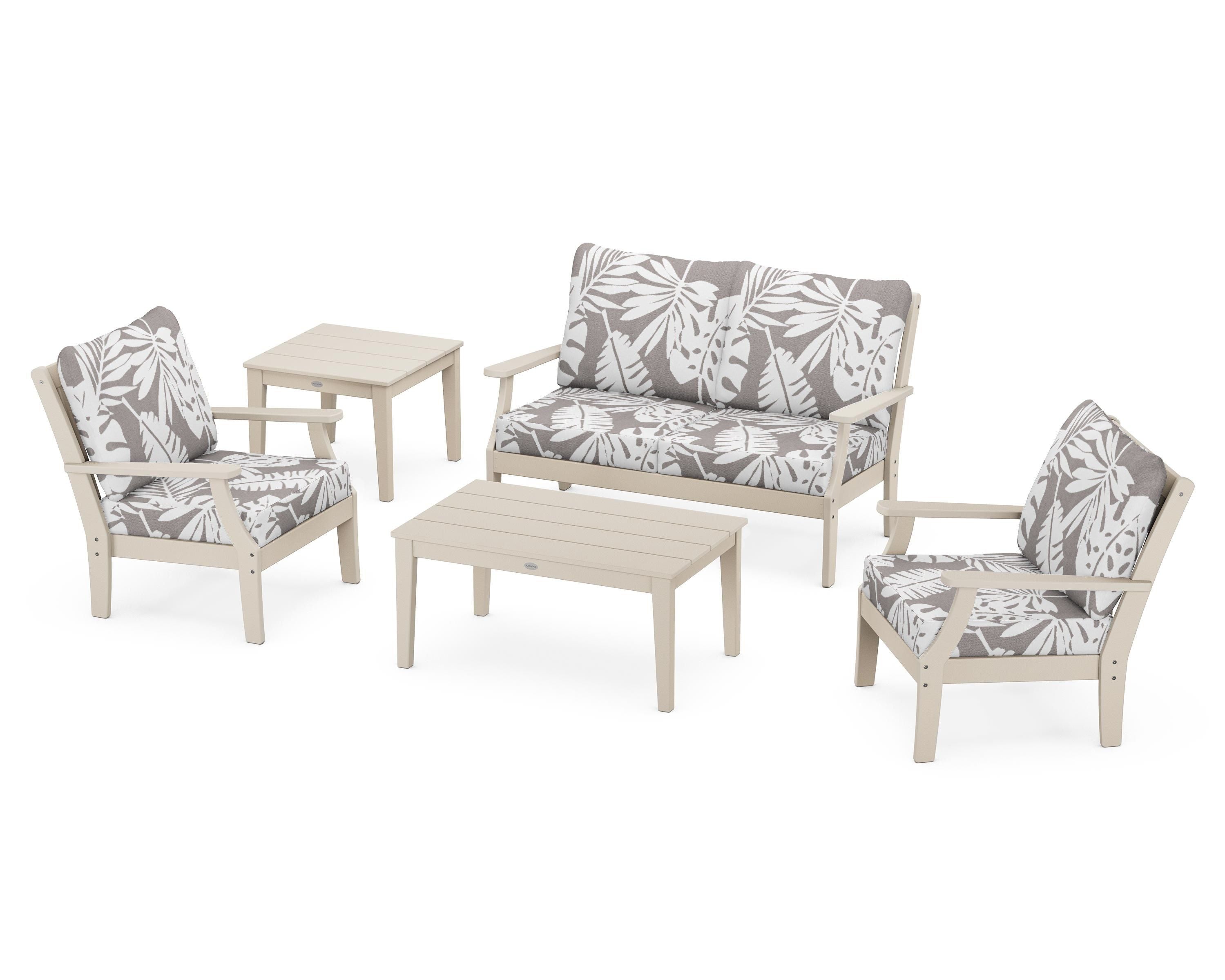 POLYWOOD® Braxton 5-Piece Deep Seating Set in Sand / Leaf Grey Mist