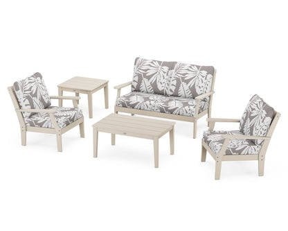POLYWOOD® Braxton 5-Piece Deep Seating Set in Sand / Leaf Grey Mist