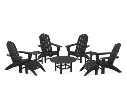 POLYWOOD® Vineyard Curveback Adirondack Chair 9-Piece Conversation Set in Black