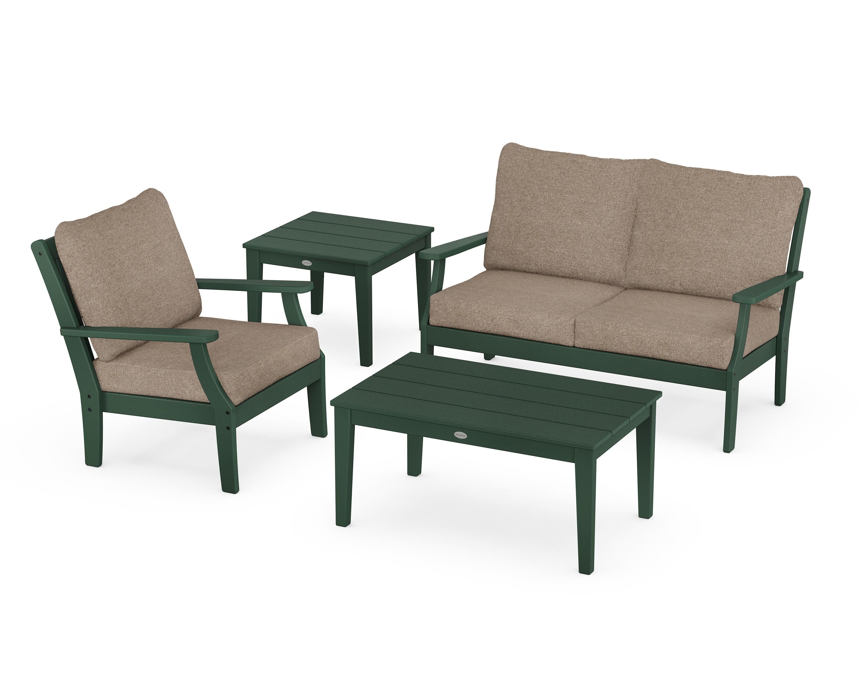 POLYWOOD® Braxton 4-Piece Deep Seating Set in Green / Spiced Burlap