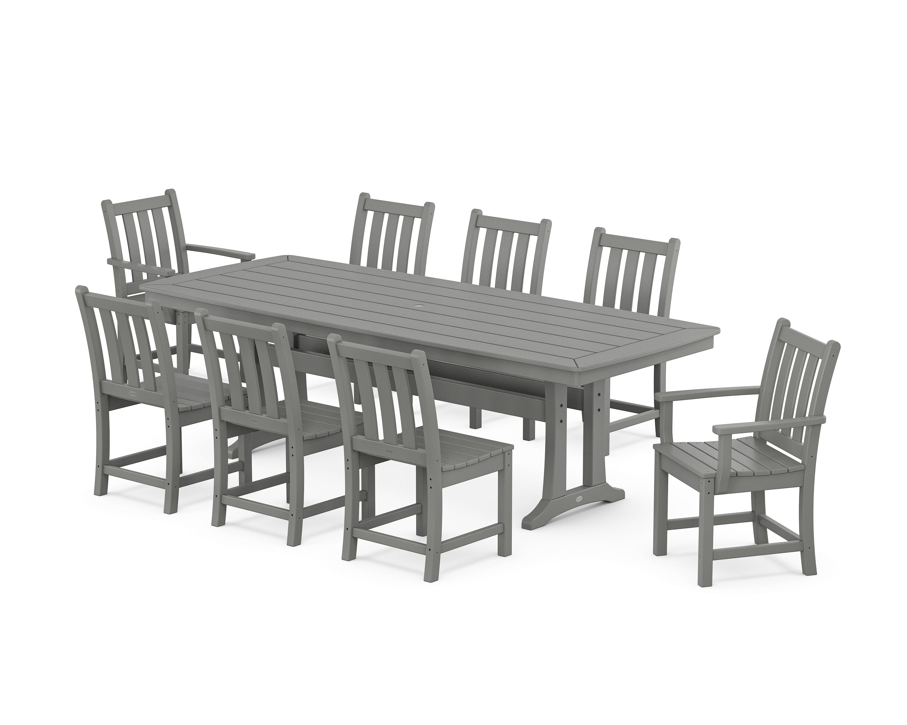 POLYWOOD® Traditional Garden 9-Piece Dining Set with Trestle Legs in Slate Grey