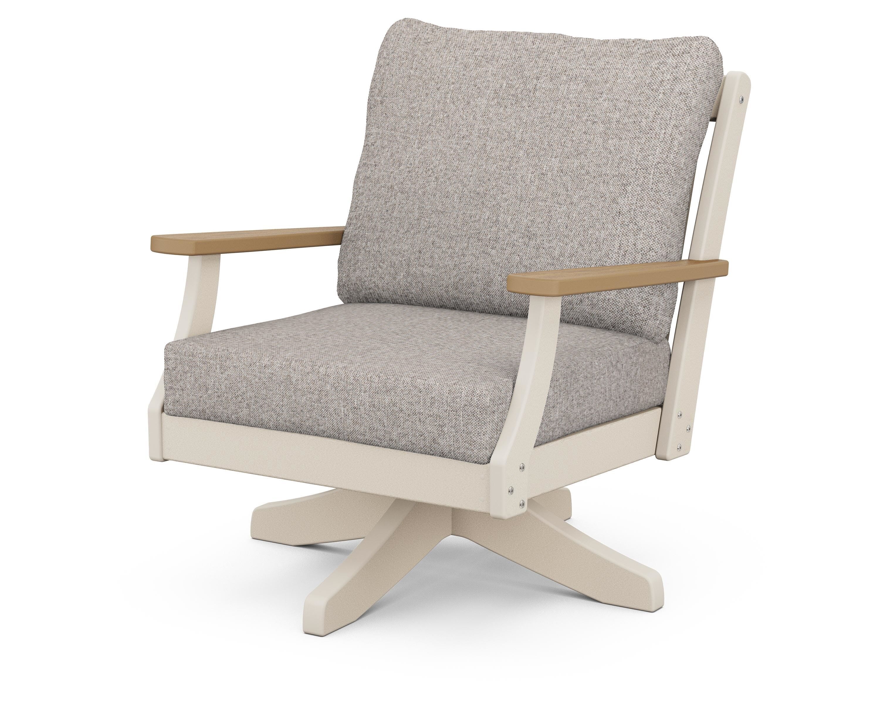 POLYWOOD® Braxton Deep Seating Swivel Chair in Sand / Natural / Weathered Tweed