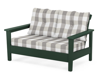 POLYWOOD® Prescott Deep Seating Loveseat in Green / Buffalo Plaid Grey Mist