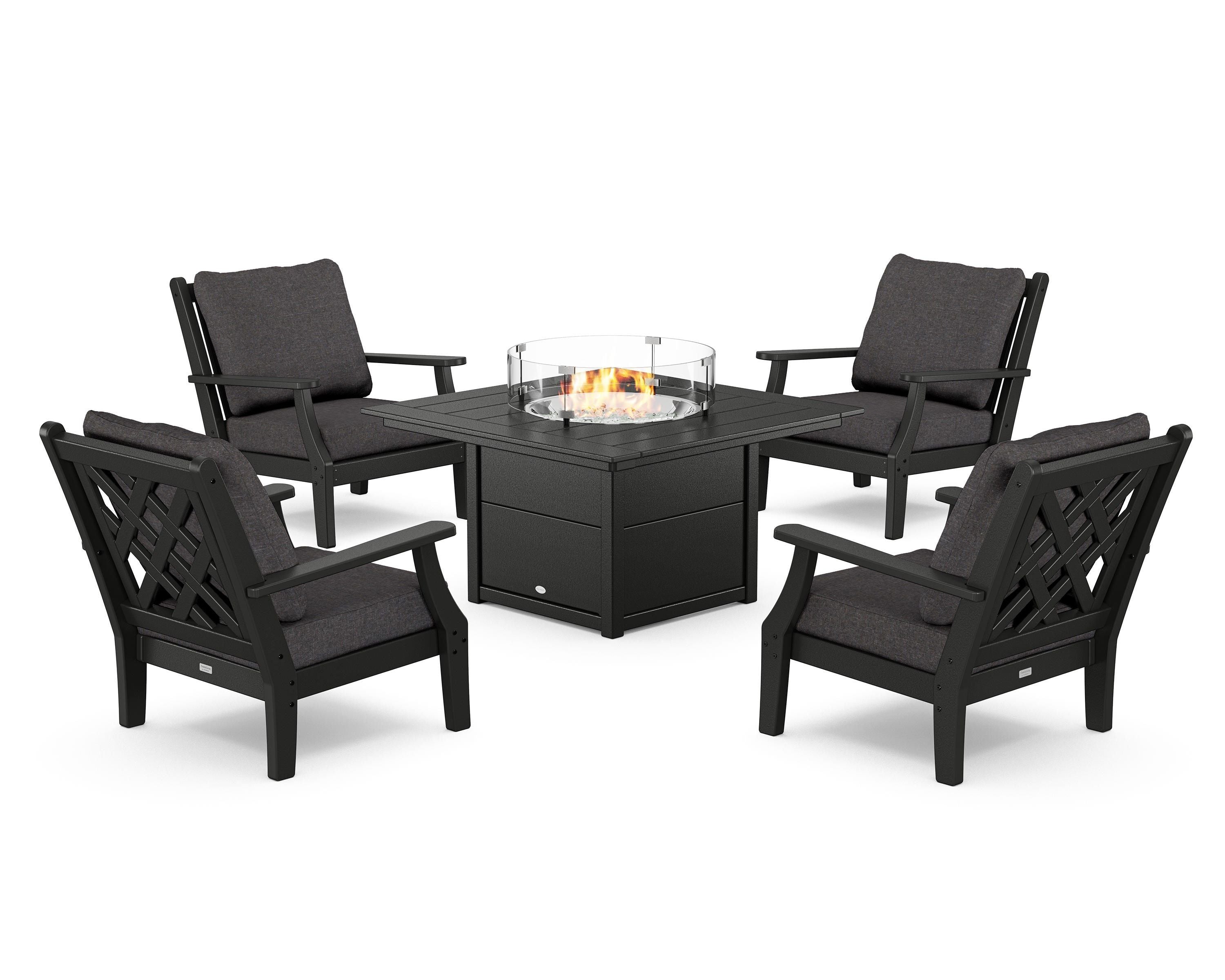 Country Living Wovendale 5-Piece Deep Seating Set with Fire Pit Table in Black / Ash Charcoal