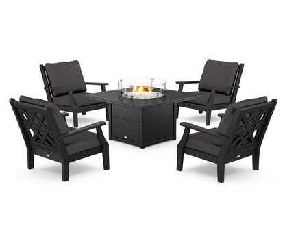 Country Living Wovendale 5-Piece Deep Seating Set with Fire Pit Table in Black / Ash Charcoal