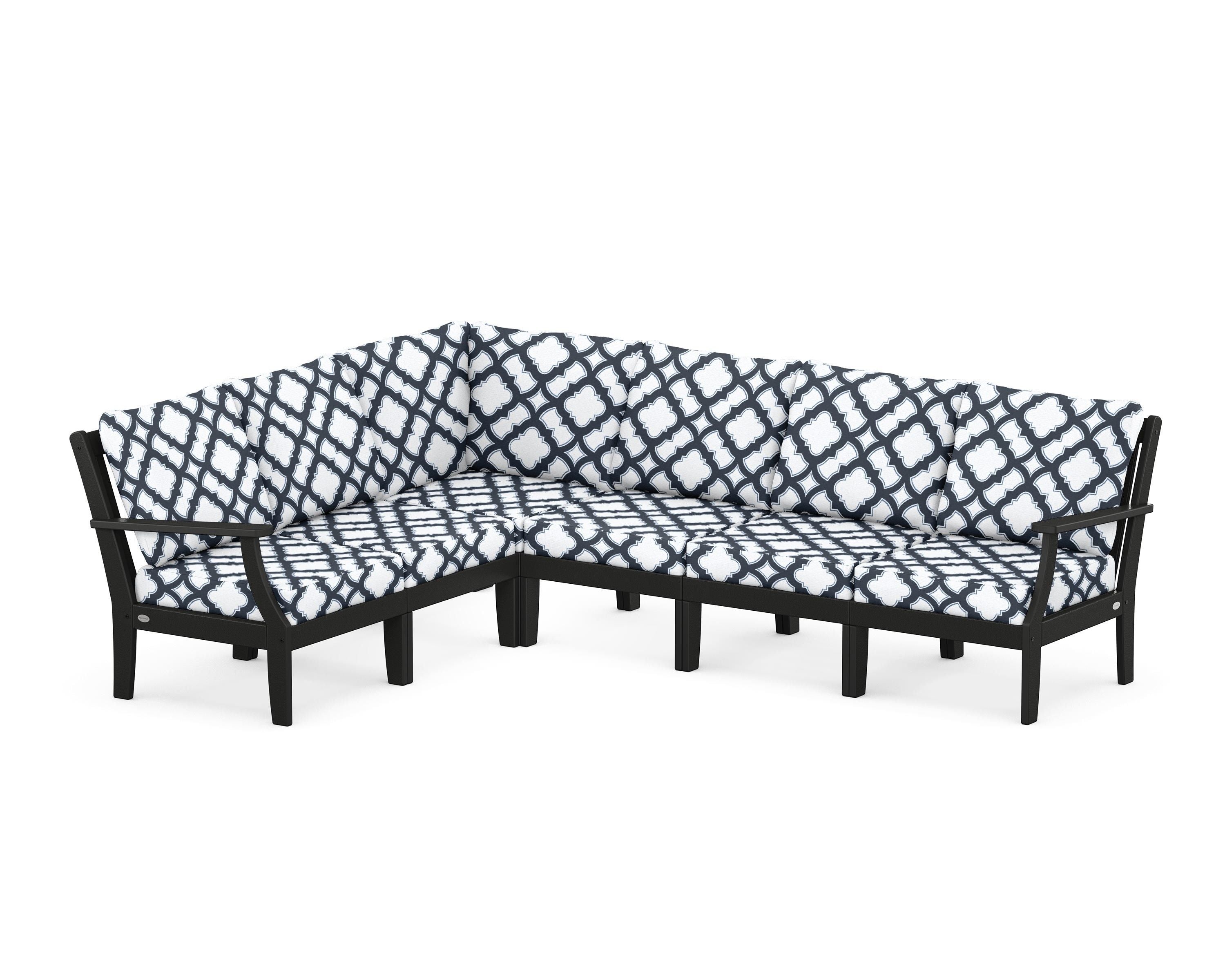 POLYWOOD® Braxton Modular 6-Piece Deep Seating Set in Black / Trellis Marine Indigo