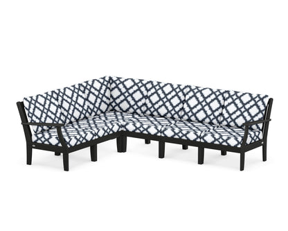 POLYWOOD® Braxton Modular 6-Piece Deep Seating Set in Black / Trellis Marine Indigo