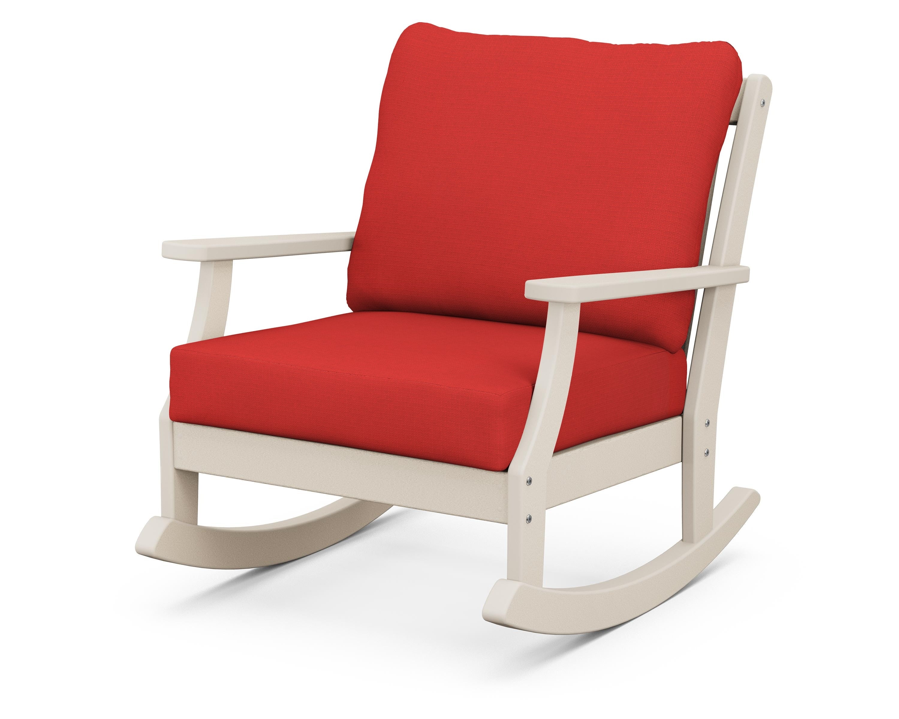 POLYWOOD® Braxton Deep Seating Rocking Chair in Sand / Crimson Linen