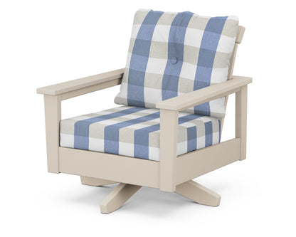 POLYWOOD® Prescott Deep Seating Swivel Chair in Sand / Buffalo Plaid Sky Blue