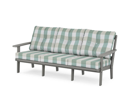 POLYWOOD® Oxford Deep Seating Sofa in Slate Grey / Buffalo Plaid Glacier Spa
