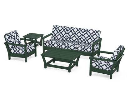 POLYWOOD® Harbour 5-Piece Deep Seating Set in Green / Trellis Marine Indigo