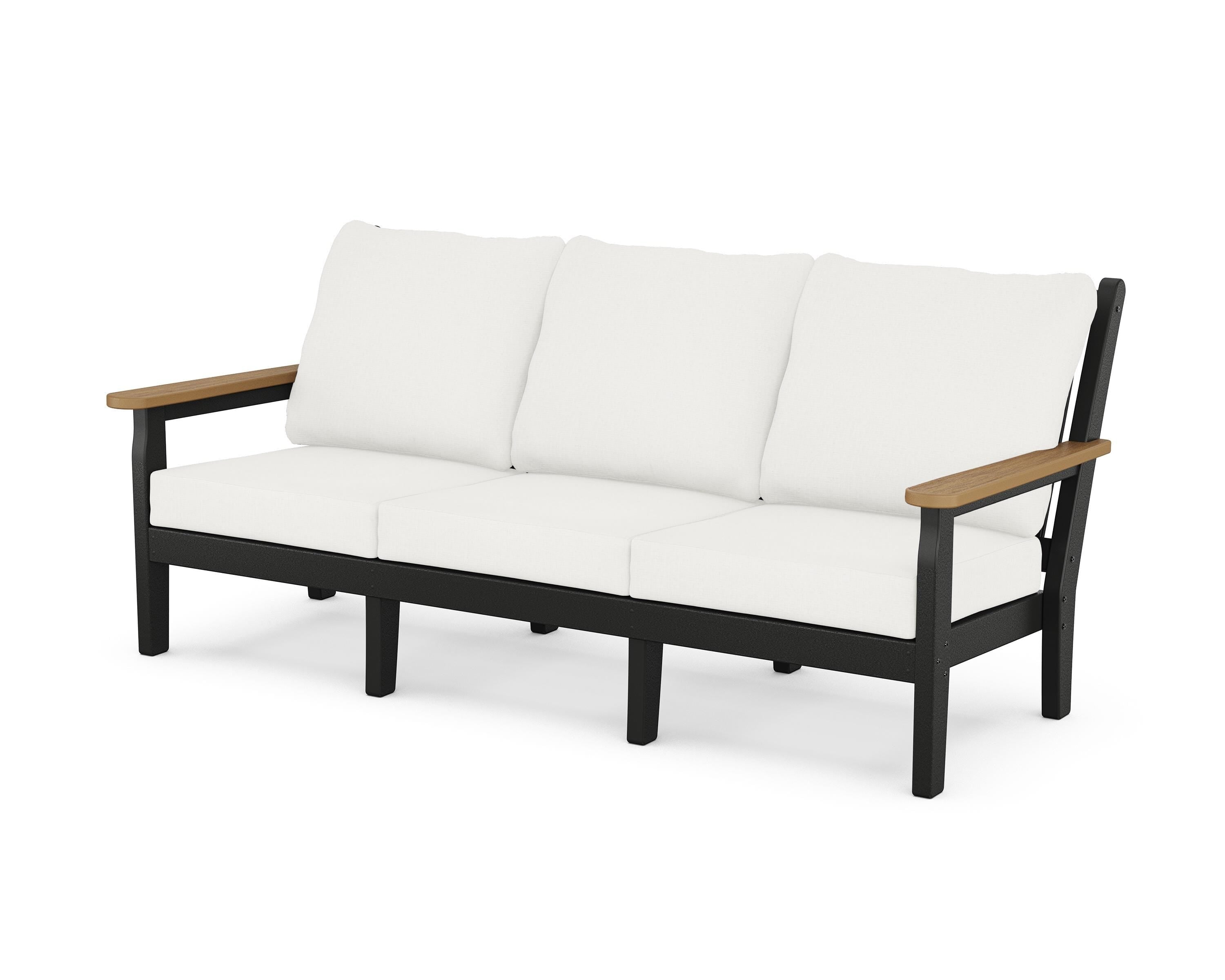 POLYWOOD® Chippendale Deep Seating Sofa in Black / Natural / Natural Linen