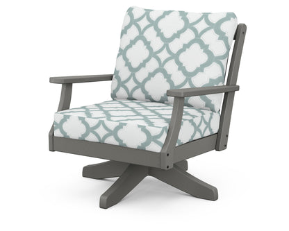 POLYWOOD® Braxton Deep Seating Swivel Chair in Slate Grey / Trellis Glacier Spa