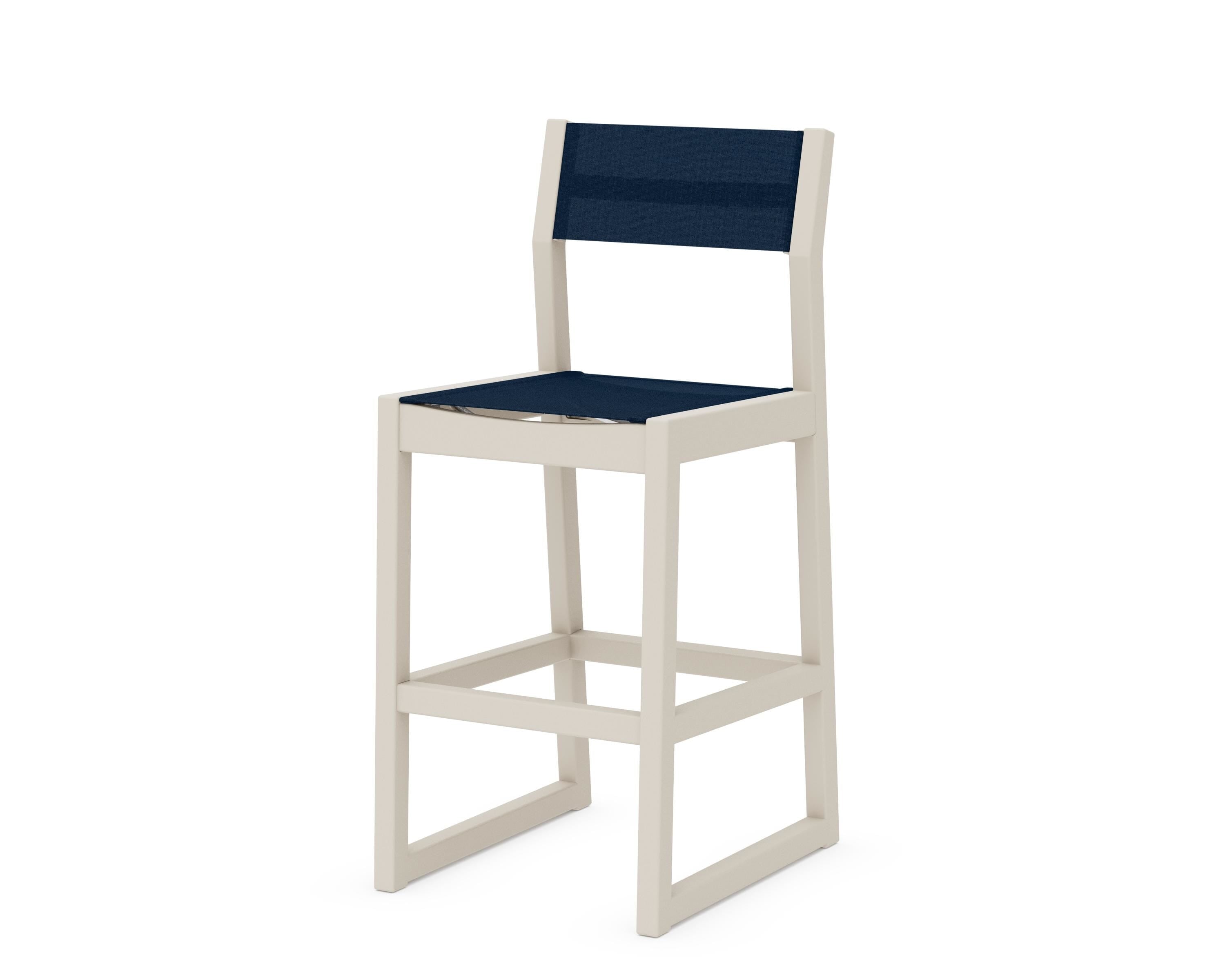POLYWOOD® EDGE Sling Bar Side Chair in Sand / Navy Blue Sling