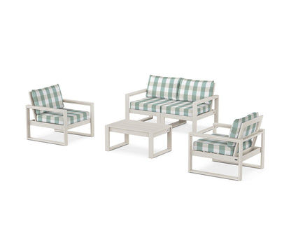 POLYWOOD® EDGE Sectional 4-Piece Deep Seating Set with Loveseat in Sand / Buffalo Plaid Glacier Spa