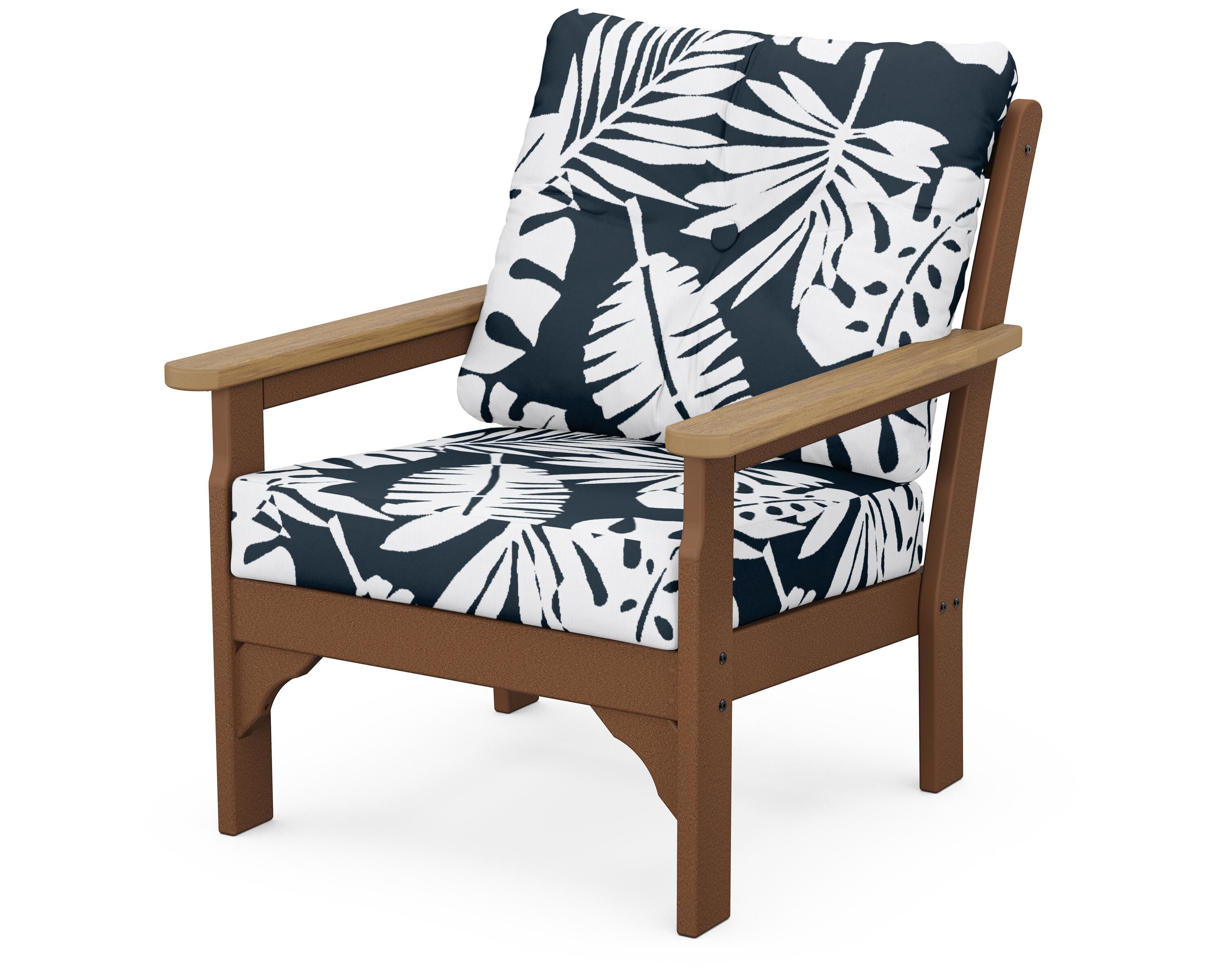 POLYWOOD® Vineyard Deep Seating Chair in Teak / Natural / Leaf Marine Indigo