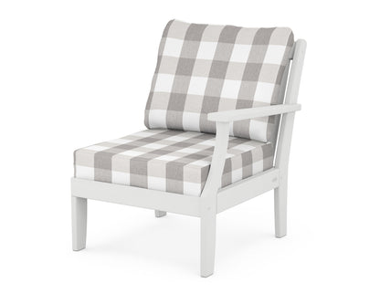 POLYWOOD® Braxton Modular Right Arm Chair in White / Buffalo Plaid Grey Mist